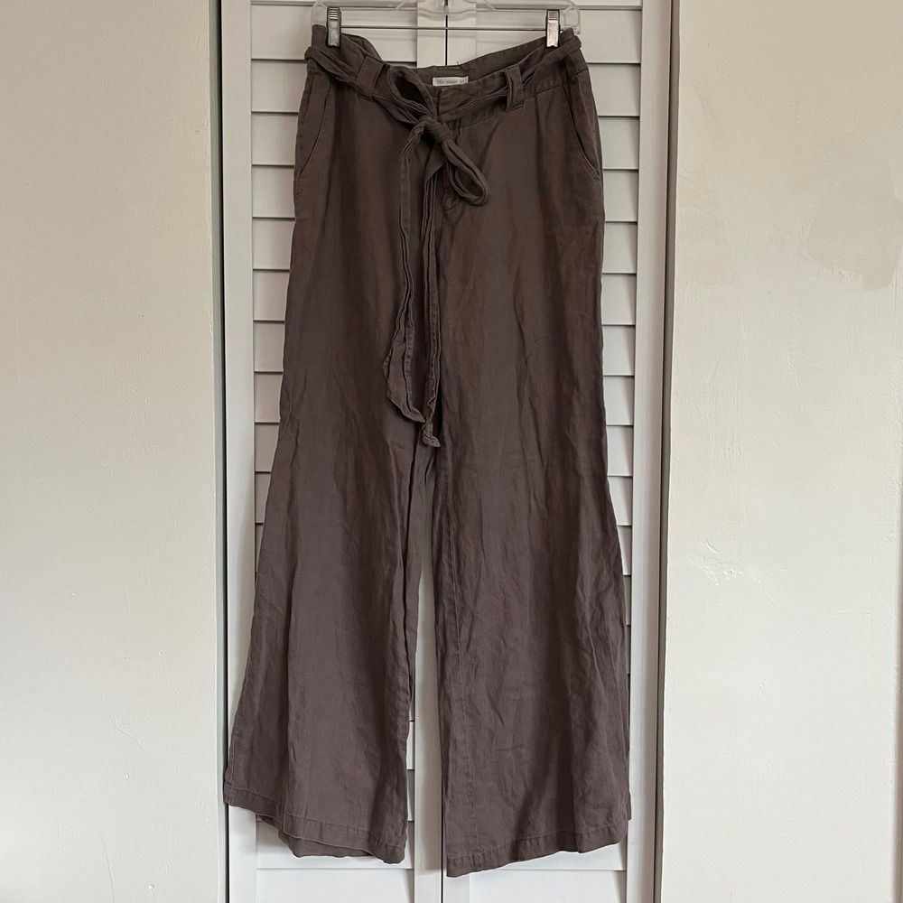 London Jean Marisa Fit Brown 100% Linen Wide Leg Tie Waist Trousers Size 6
